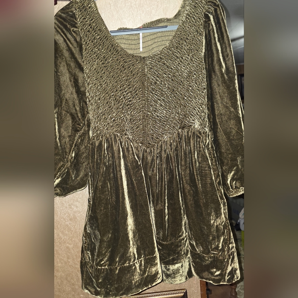 Free People Olive Velvet Blouse